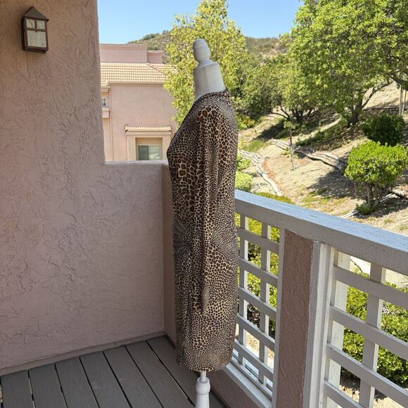 Norma Kamali Women Small Faux Wrap Dress Long Sleeve Side Drape Animal Print - Picture 2 of 14